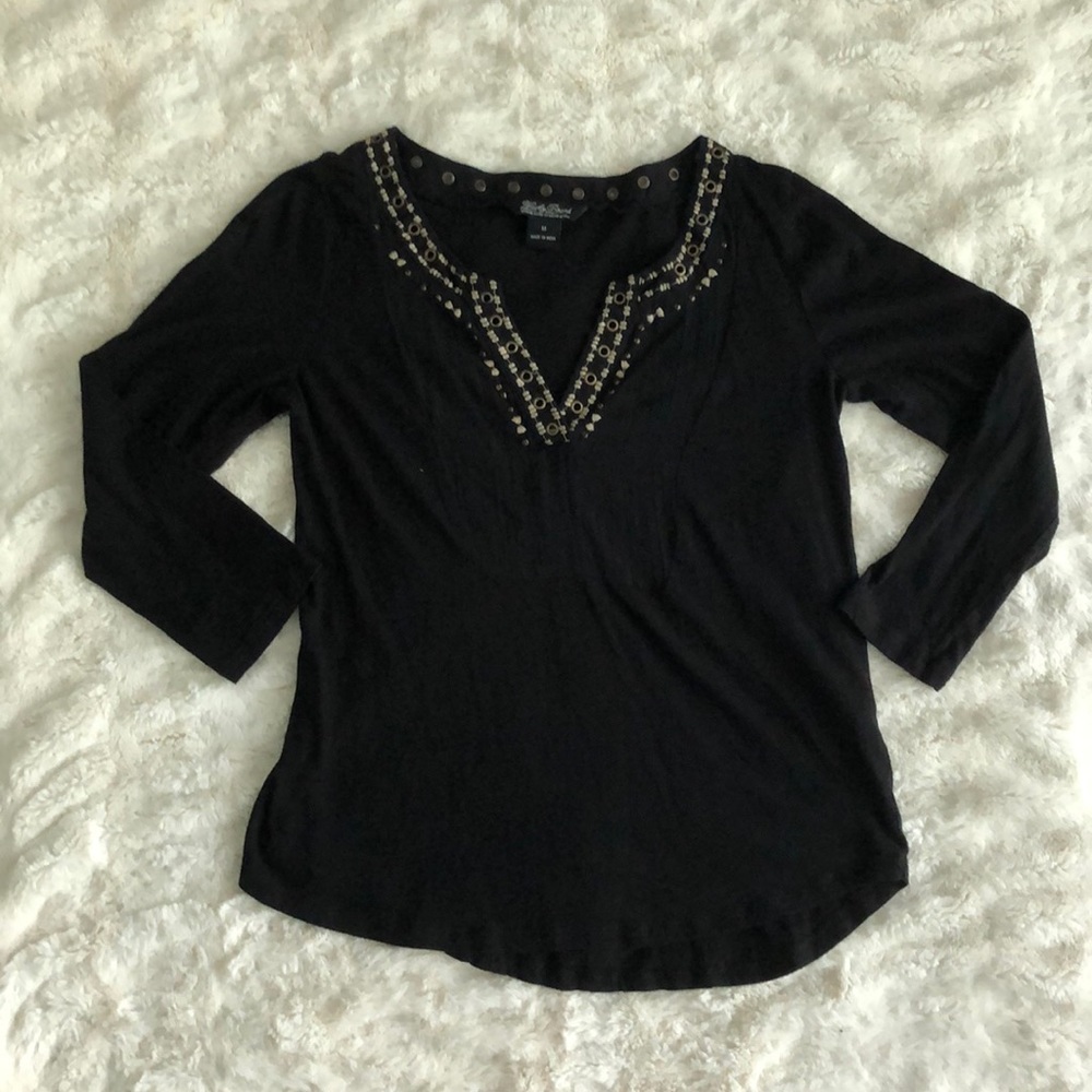 Black Embellished Lucky Brand Long-Sleeve Top